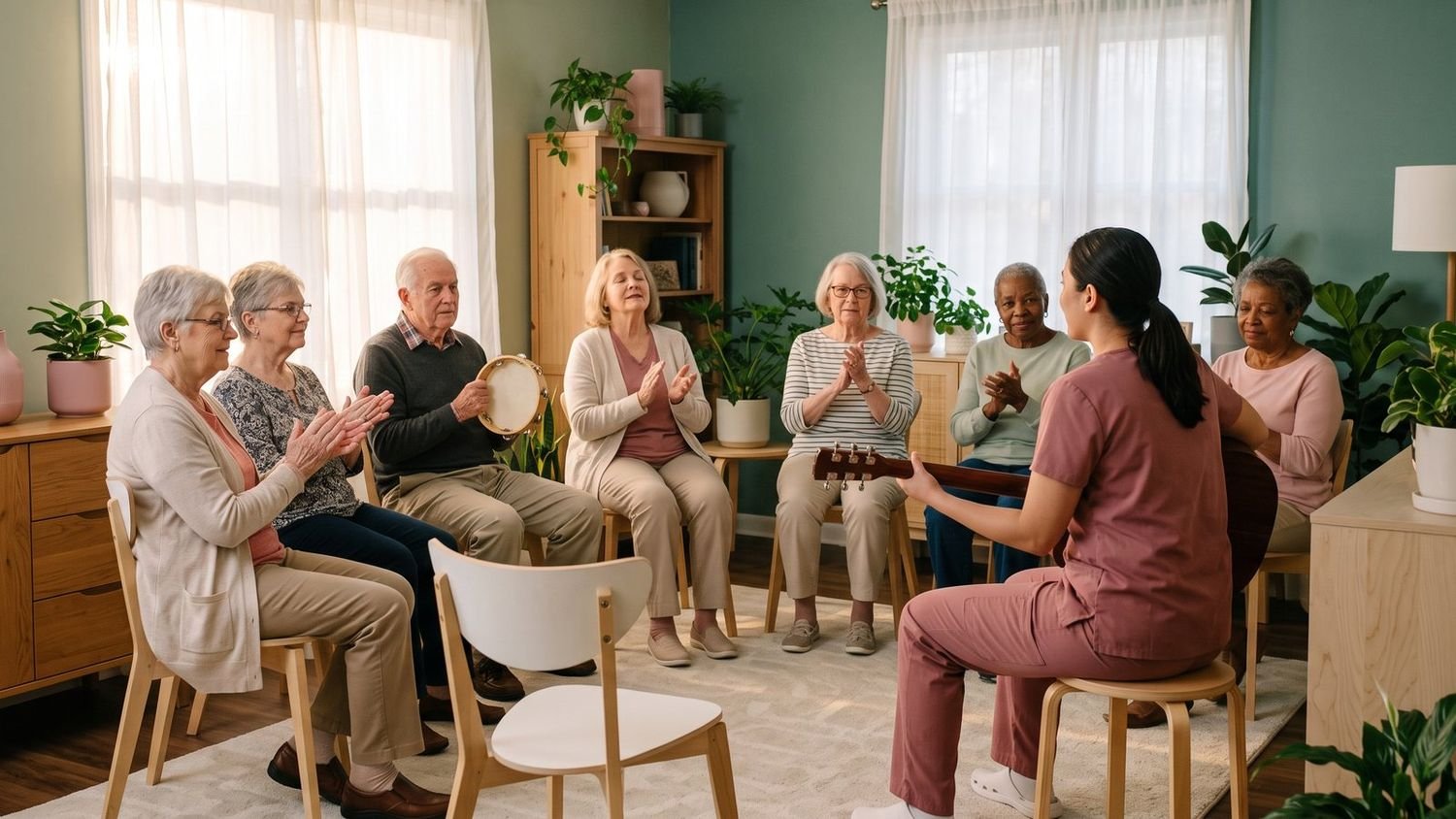 A group activity with music and singing in the afternoon