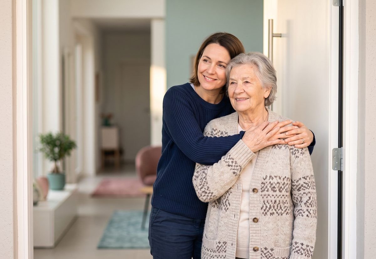 A family member hugging an older relative